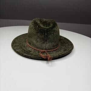 Alter’d State Olive Green Wide Brim Fedora Hat Tassel Trim Boho Festival